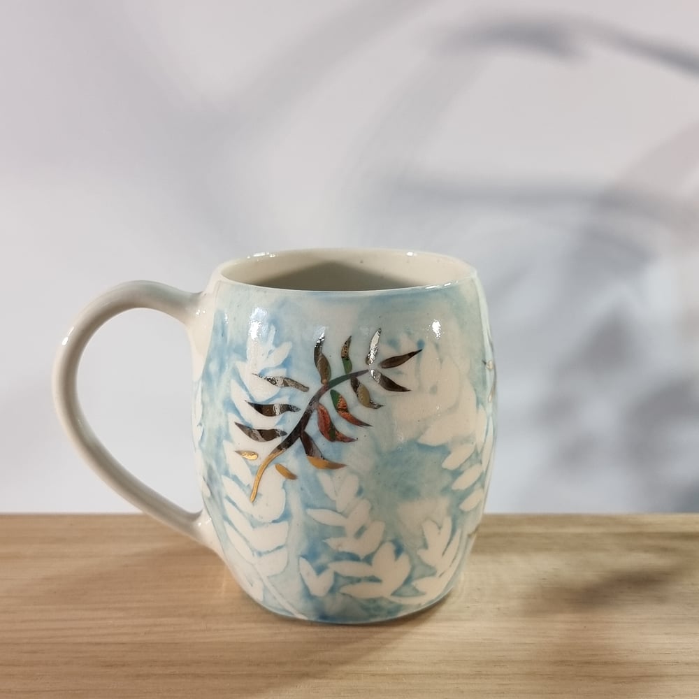 Image of Mug Porcelain blue leaf 1
