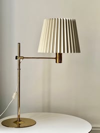 Image 1 of Brass Table Lamp by Jakobsson, Sweden, with Handmade Linen Shade