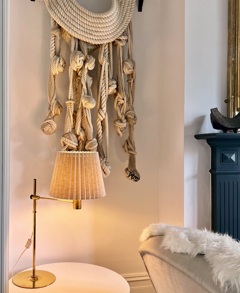 Image of Brass Table Lamp by Jakobsson, Sweden, with Handmade Linen Shade