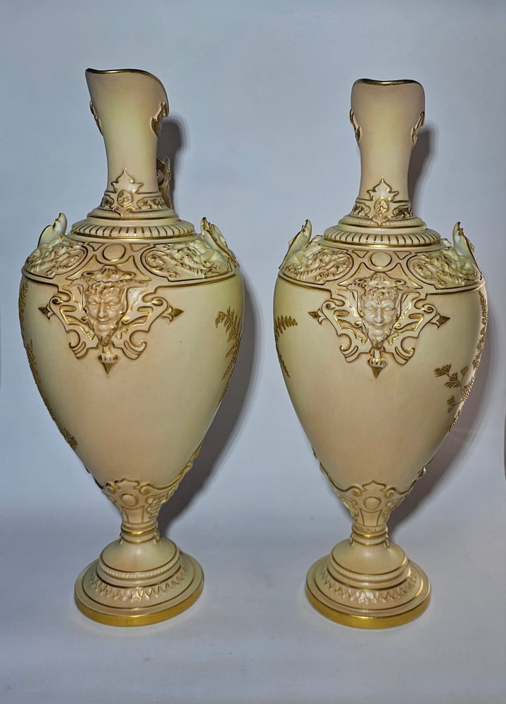 Image of Royal Worcester Pair Ornate Ewers