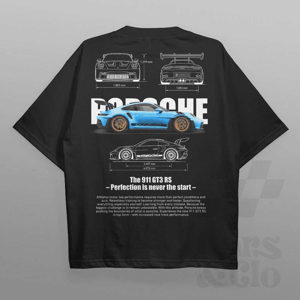 Cars and Clo - Porsche 911 GT3 RS Blueprint T-Shirt - Black | Cars and Clo