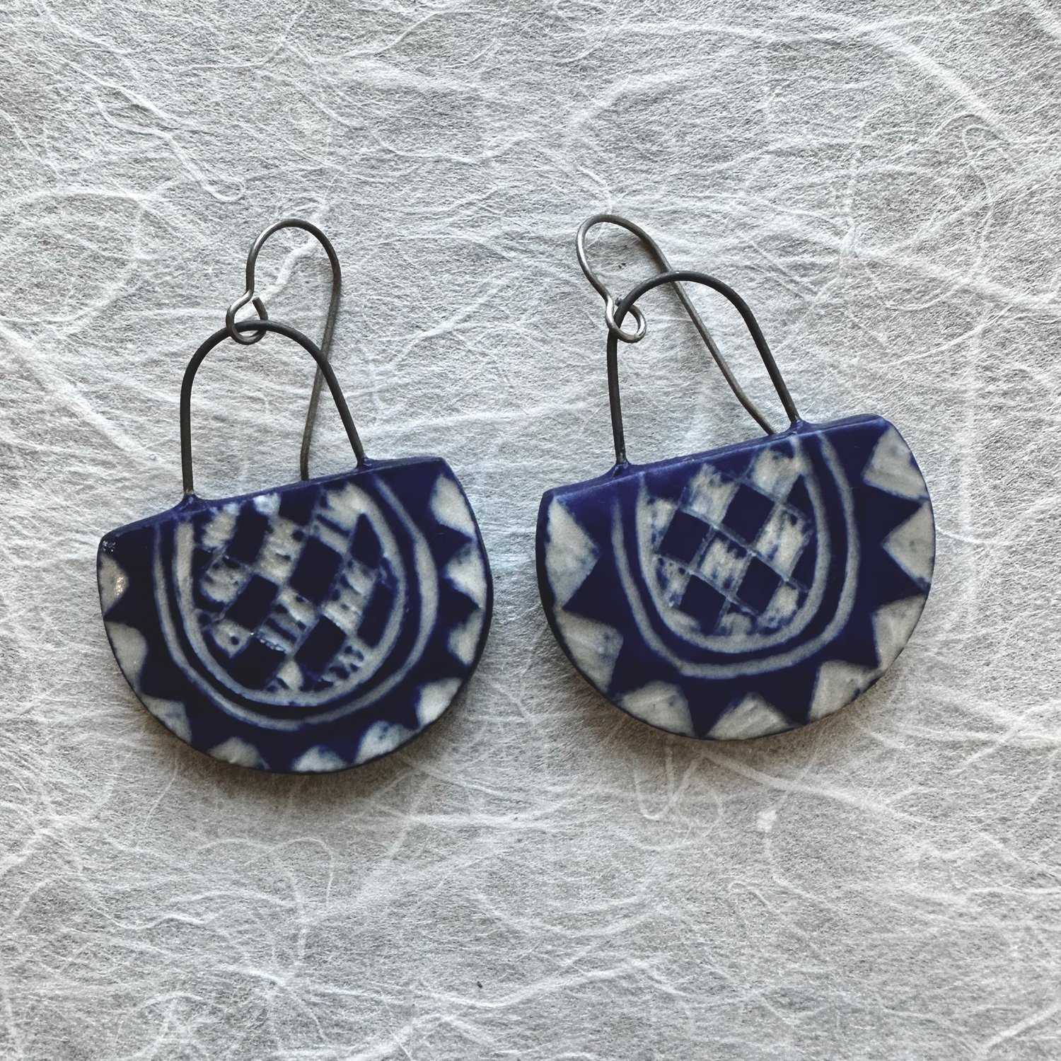 Image of Cobalt and White Checkered Sun Earrings