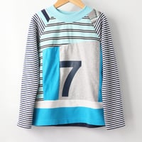 Image 2 of stripes 7 seven 7th 6/7 seventh birthday bday courtneycourtney raglan longsleeve top tee shirt