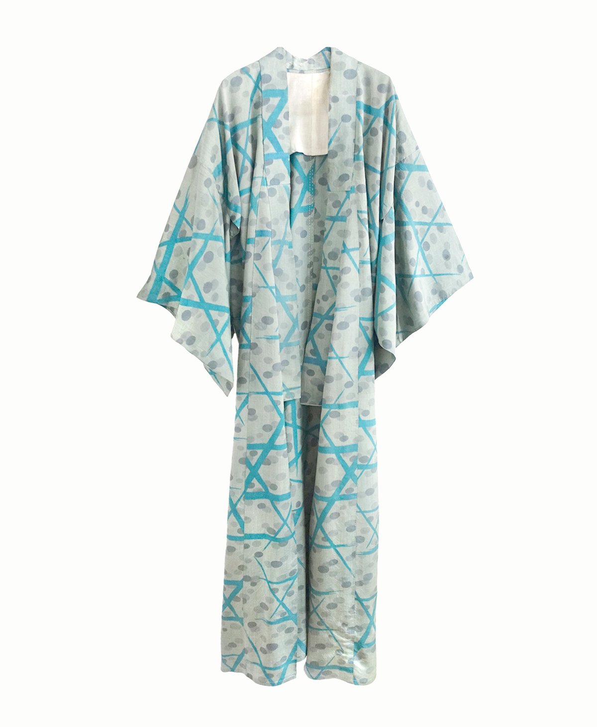 Image of Silke kimono i pistachegrøn med prikker og streger