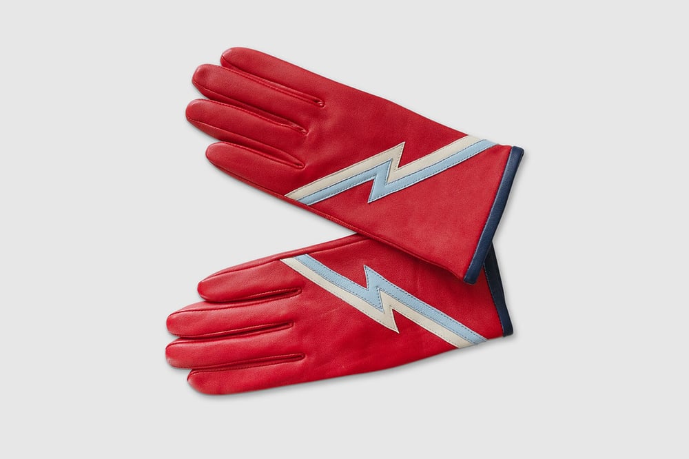 Red Leather Lightning Bolt Ziggy Gloves BowieGallery
