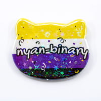 Image 2 of Holographic Nyanbinary Cat Button