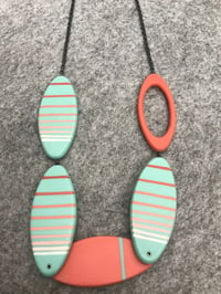 Image 1 of Mint and coral stripe necklace