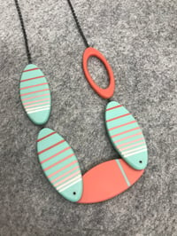 Image 2 of Mint and coral stripe necklace