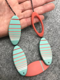 Image 4 of Mint and coral stripe necklace