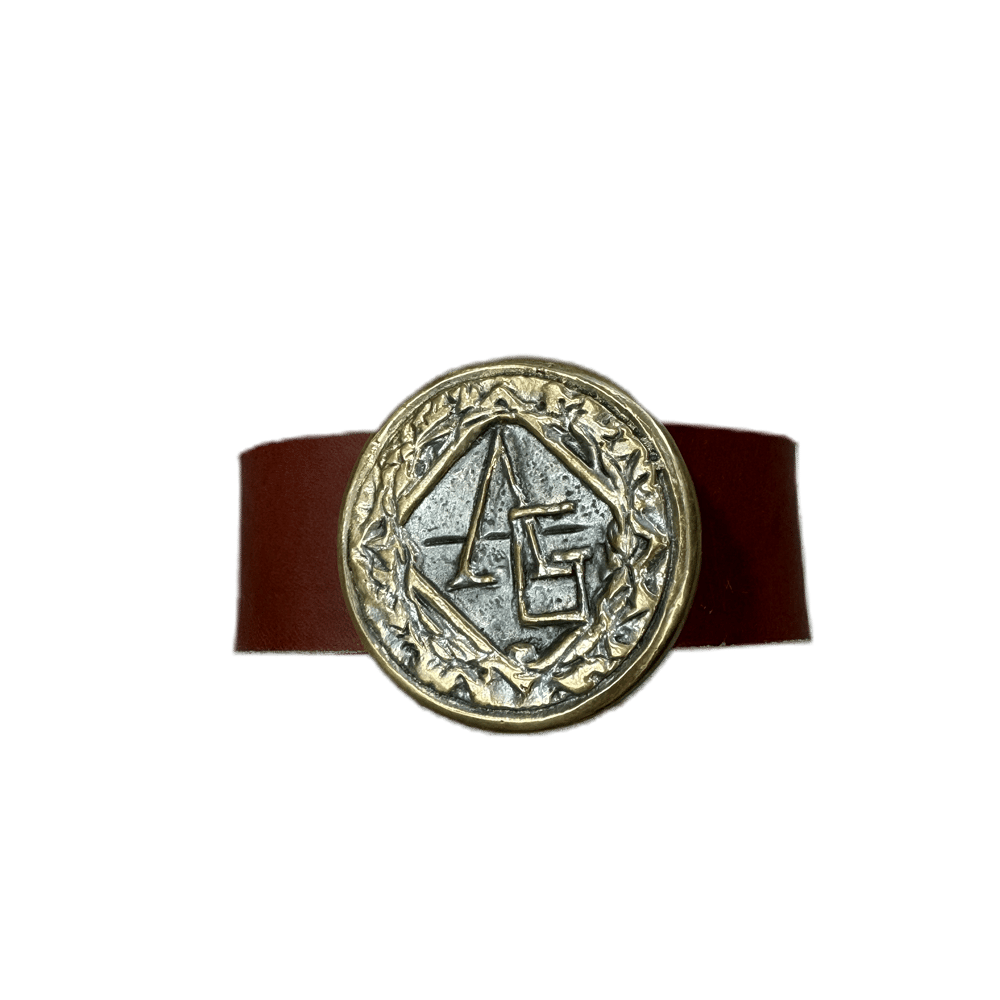 Image of Essentiae Metallum Bronze logo belt - Gold/wine red