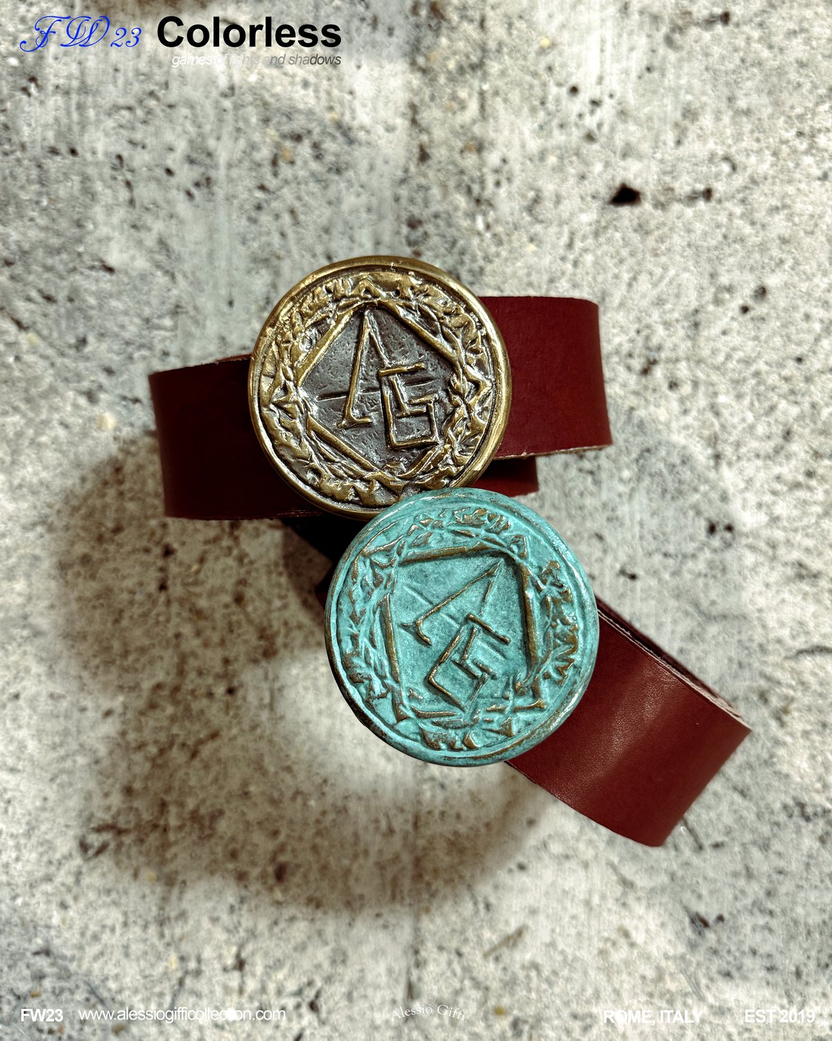 Image of Essentiae Metallum Bronze logo belt - Liberty green/wine red