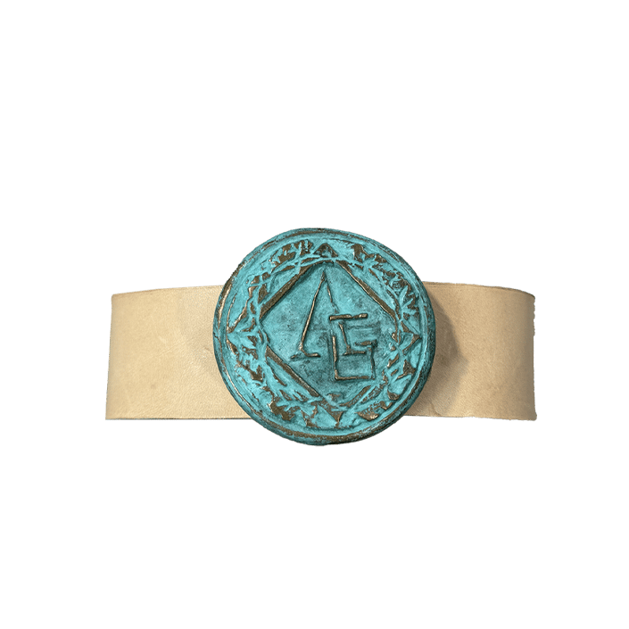 Image of Essentiae Metallum Bronze logo belt - Liberty green/cream