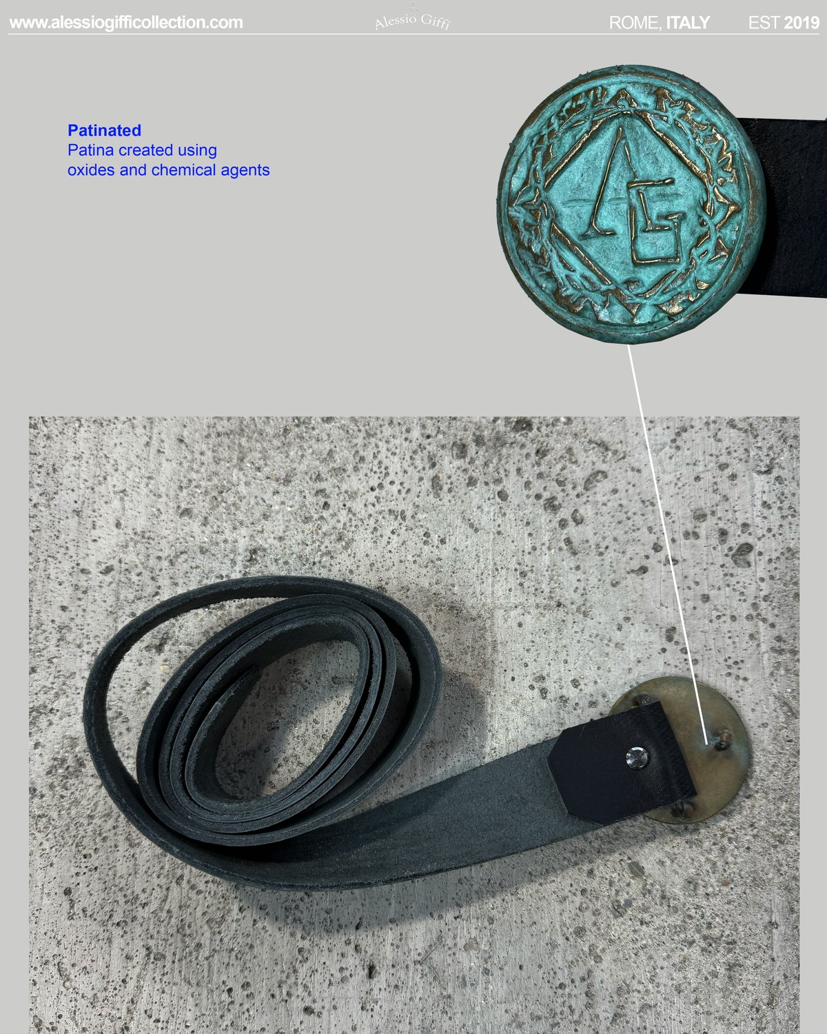 Image of Essentiae Metallum Bronze logo belt - Liberty green/cream