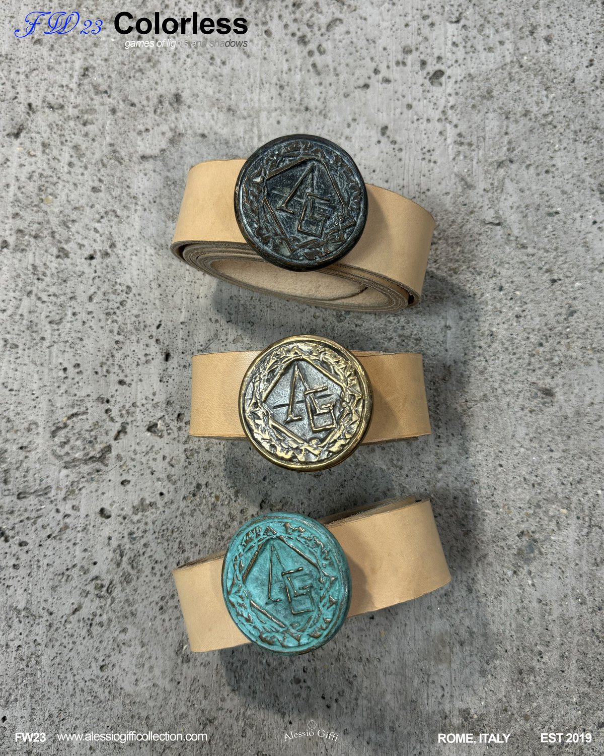 Image of Essentiae Metallum Bronze logo belt - Bronze/cream