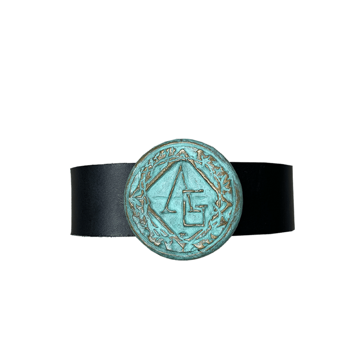 Image of Essentiae Metallum Bronze logo belt - Liberty green/black