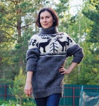 Image 2 of Reindeer farm wool sweater - Gray - Ready to ship