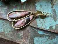 Image 3 of Brass Rodhonite Moon earrings 