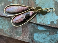 Image 5 of Brass Rodhonite Moon earrings 