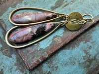 Image 1 of Brass Rodhonite Moon earrings 