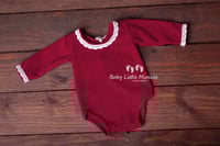Image 2 of Newborn body long sleeves wine with lace