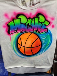Image of Personalized Airbrush Graffiti Name T-Shirt - Basketball Design