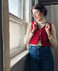 Image 2 of Cherry Red Cord & Vintage Wool Vest/Red Ties