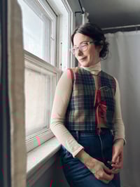 Image 3 of Cherry Red Cord & Vintage Wool Vest/Red Ties