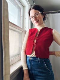 Image 1 of Cherry Red Cord & Vintage Wool Vest/Red Ties