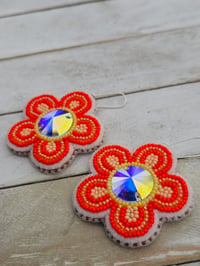 Image 2 of Orange floral S brand crystal earrings