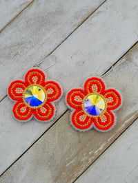 Image 1 of Orange floral S brand crystal earrings