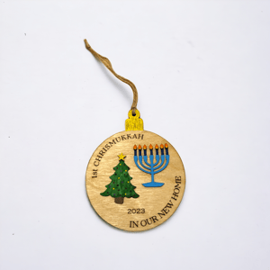 Image of 1st Chrismukkah Wooden Ornament, Personalized