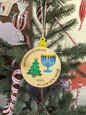 Image of 1st Chrismukkah Wooden Ornament, Personalized 