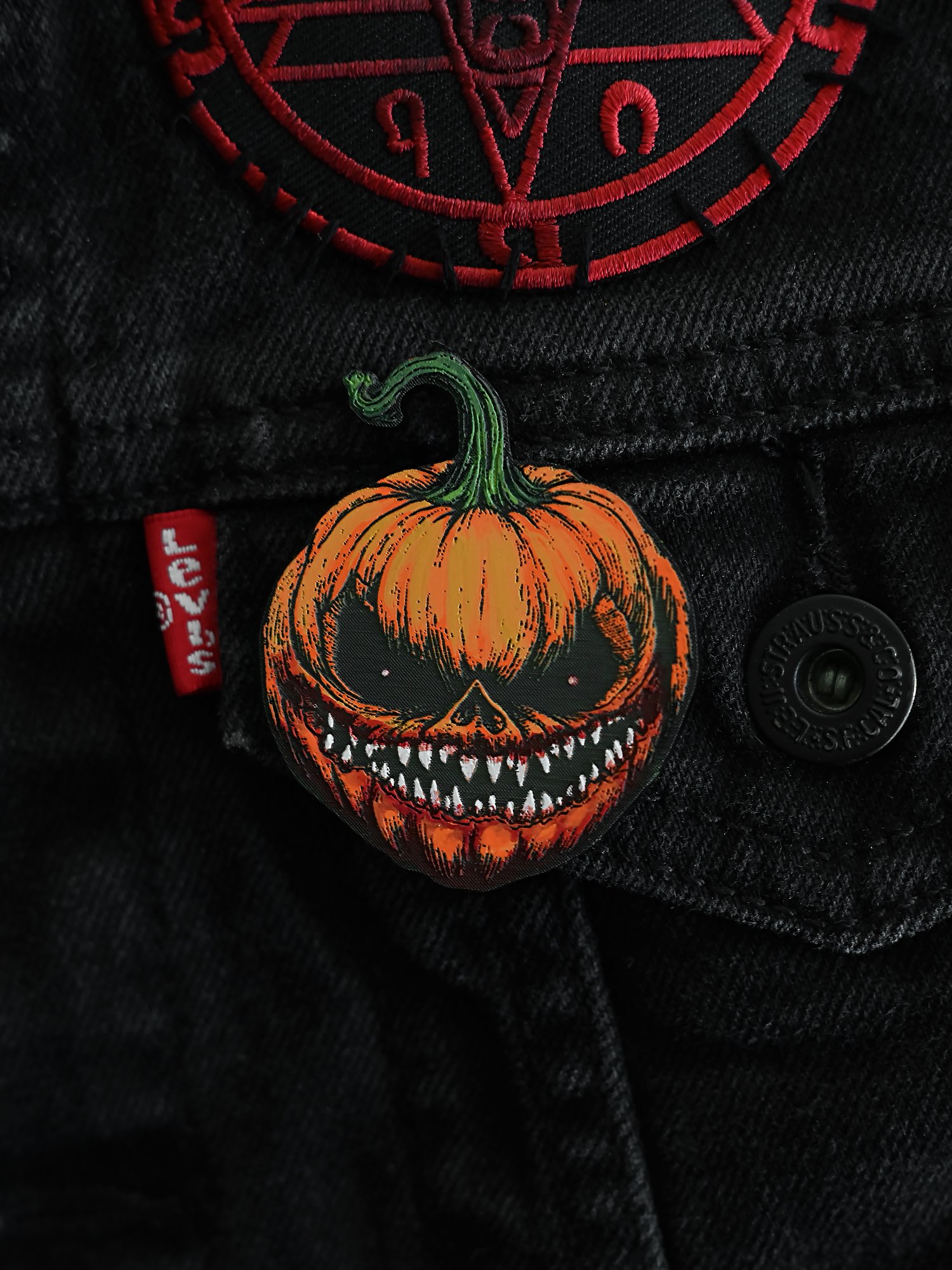 Image of Jack-O-Lantern Pin - Hand Painted - Engraved Acrylic