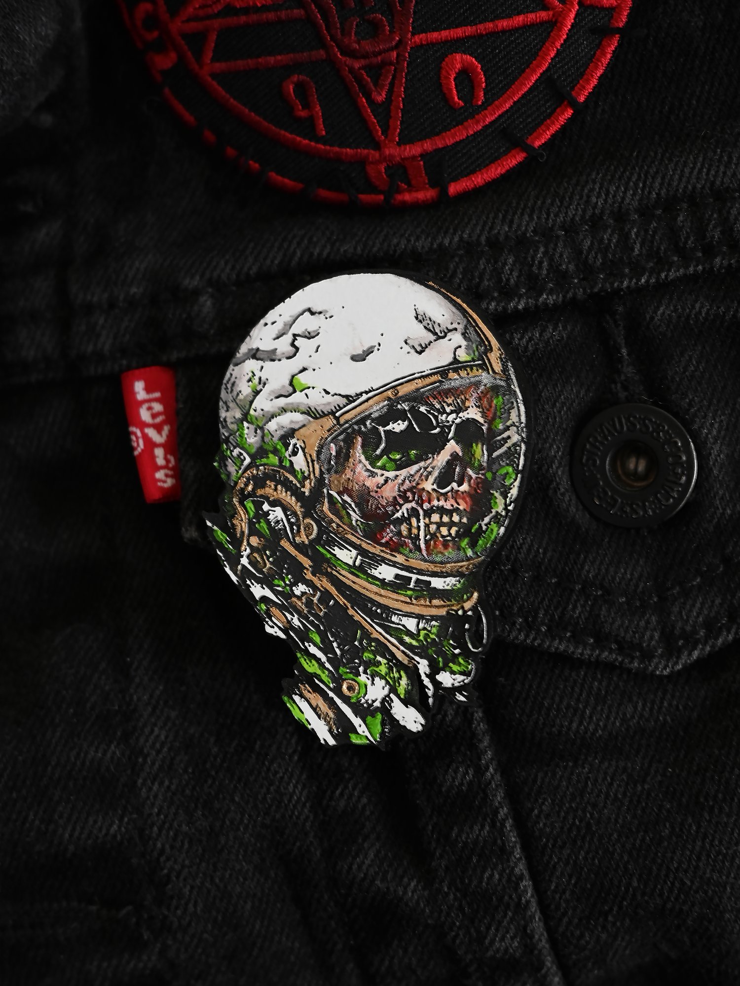 Image of Dead Astronaut Pin - Hand Painted - Engraved Acrylic
