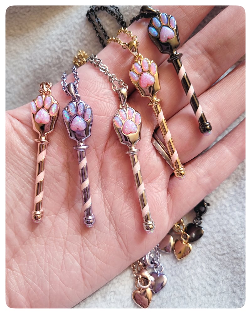 Image of Cat Paw Wand Necklaces with Lab Opals - 6 opals each pendant - 45mm tall