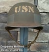 WWII US NAVY (U.S.N.) M-1 Helmet D-DAY Normandy Front Seam Fixed bale. (Heavy Combat use) 