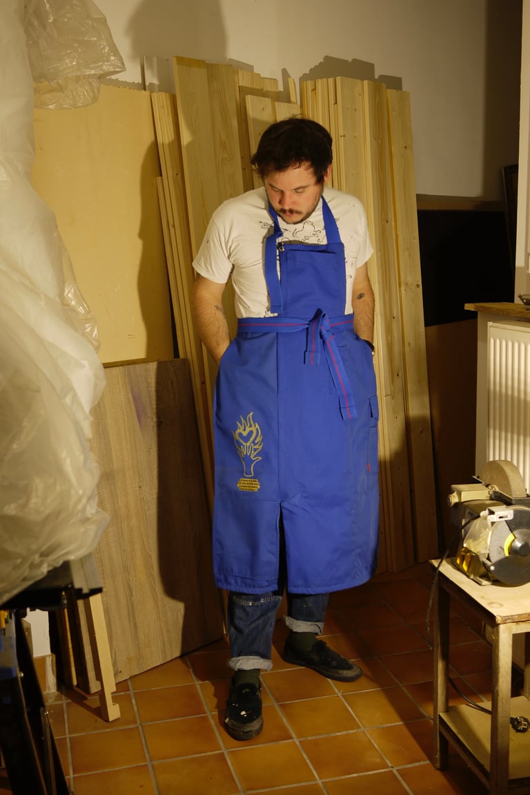 GRANDE OURSE x ISABELLE DECOUX / TABLION 1 pantalon travail bleu - sangle bleu