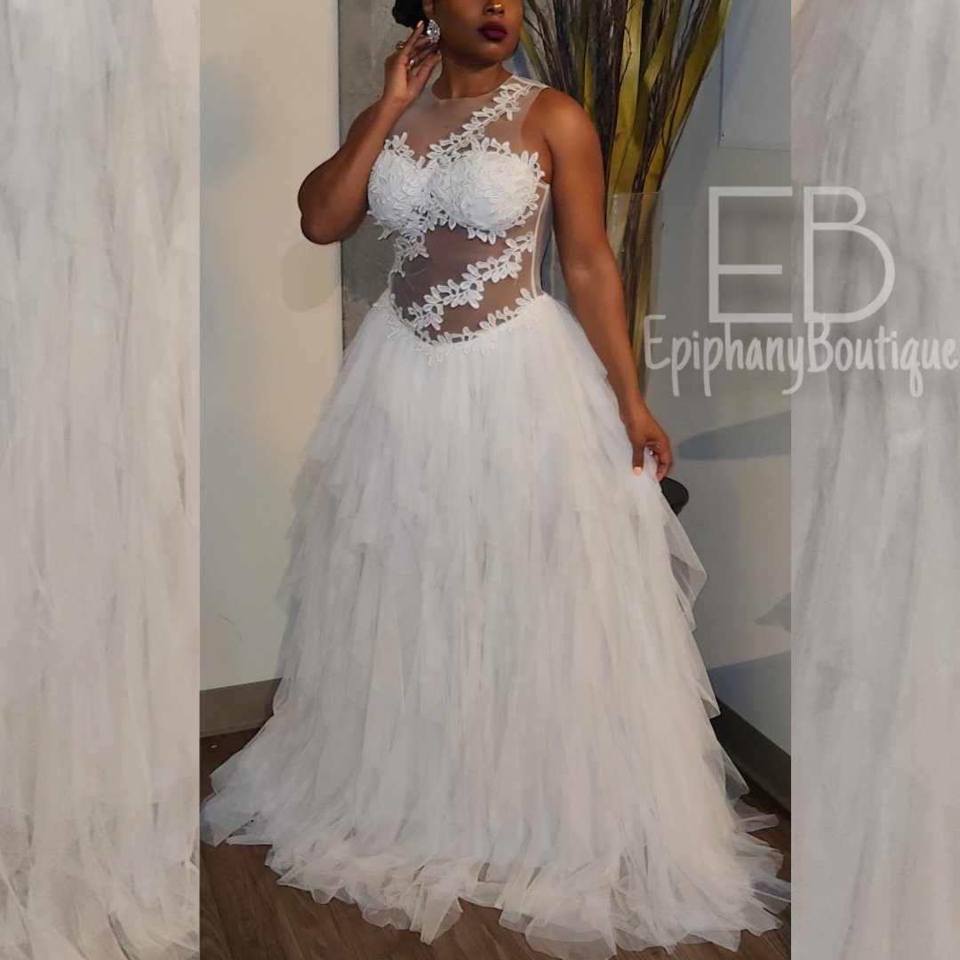 Image of The Blair Appliqué Gown-**White**