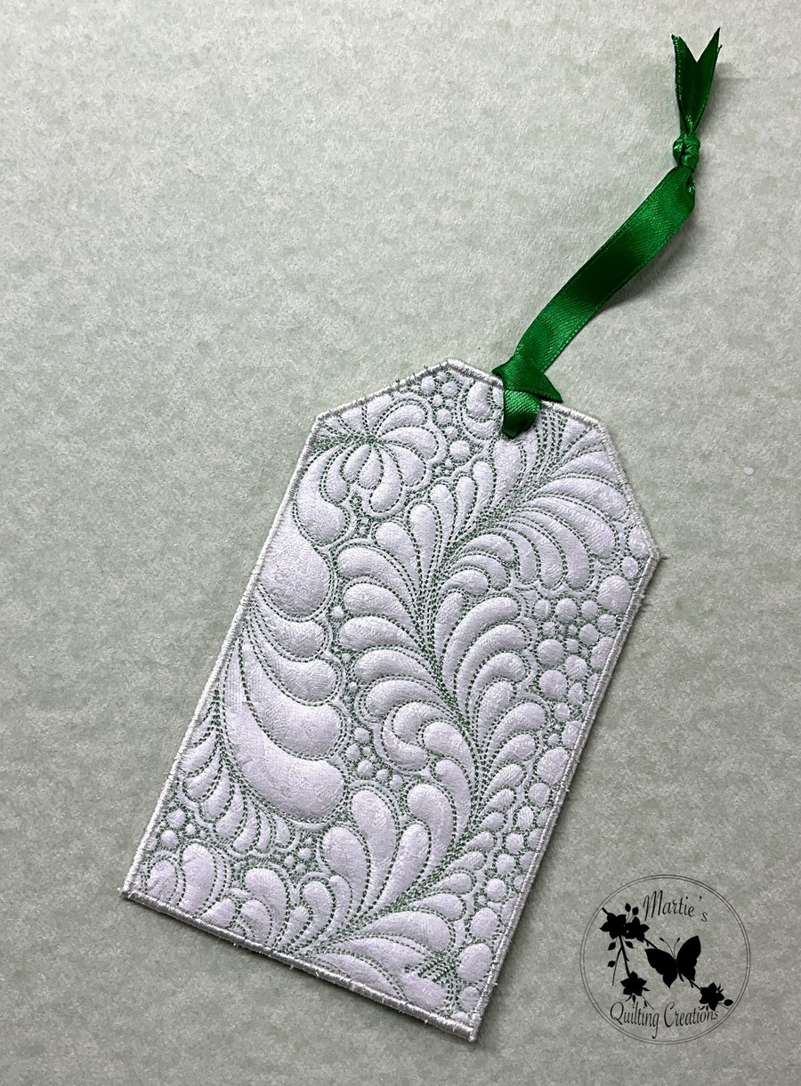 Image of Gift/ID/Ornament Tag- Custom Quilted Vintage Irish Damask Linen Napkin/Vintage Feed Sack