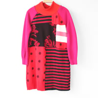 Image 2 of reds magenta polka dots stripe patchwork 5T courtneycourtney long sleeve sweater dress