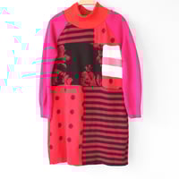 Image 2 of reds magenta polka dots stripe patchwork 5T courtneycourtney long sleeve sweater dress