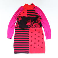 Image 3 of reds magenta polka dots stripe patchwork 5T courtneycourtney long sleeve sweater dress