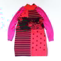 Image 3 of reds magenta polka dots stripe patchwork 5T courtneycourtney long sleeve sweater dress