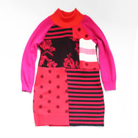 Image 1 of reds magenta polka dots stripe patchwork 5T courtneycourtney long sleeve sweater dress