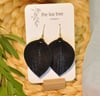 Black sequined leather pinched leaf earring dangle