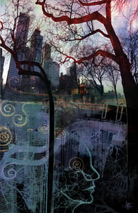 What Lies Below - 11x17 ART PRINT - digital remix surreal art with chicago skyline