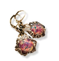 Image 2 of Glass Opal Dangle Earrings - Handcrafted Filigree Fire Opal Earrings - Art Deco Jewelry