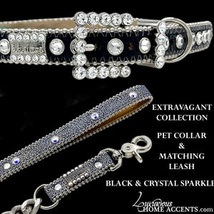 Image of Pet Collar and Leash Swarovski Crystal Black and Clear