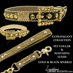 Image of Pet Collar and Leash Swarovski Crystal Gold and Black