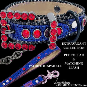 Image of Pet Collar and Leash Swarovski Crystal Red and Blue